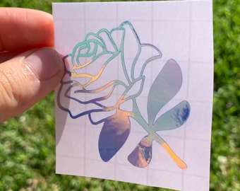 Holographic Rose Decal, Permanent Vinyl, Decal for Car, Shiny Decal, Flower, Decal