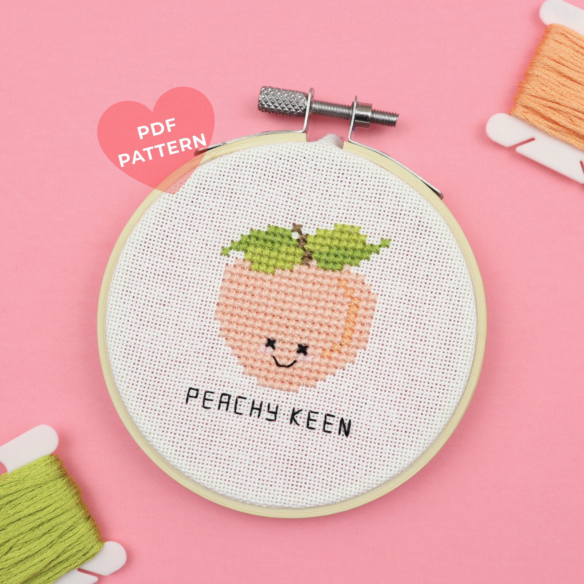 Peachy Keen Peach Cross Stitch Pattern PDF modern cross Etsy