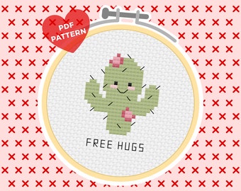 Patrón Punto de Cruz Cactus Abrazos Gratis PDF / punto de cruz moderno, punto de cruz kawaii, bordado a mano fácil, punto de aguja para principiantes