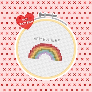 Over the Rainbow Cross Stitch Pattern PDF | modern cross stitch, kawaii cross stitch, easy hand embroidery, beginner needlepoint
