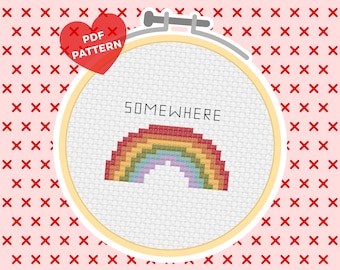 Over the Rainbow Cross Stitch Pattern PDF | modern cross stitch, kawaii cross stitch, easy hand embroidery, beginner needlepoint