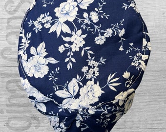 Small Euro Scrub Cap for Women, White Porcelain Floral Design, Small Euro Scrub Cap, Surgical Cap, Scrub Cap for Women , Surgical Caps