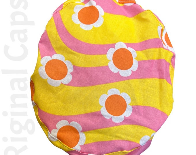 Small Euro Scrub Cap for Women, Groovy Daisy on Swirl  Small Euro Scrub Cap, Surgical Cap, Scrub Cap for Women , Surgical Caps