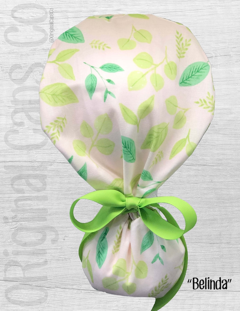 Scrub Hat Leaves on Light Pink Design Ponytail Scrub Cap for Women Surgical Hat Belinda