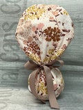 Earth Tone Floral on Creamy Light Pink Print Ponytail Scrub Cap for Women, Scrub Hat, Surgical Hat, Surgical Caps