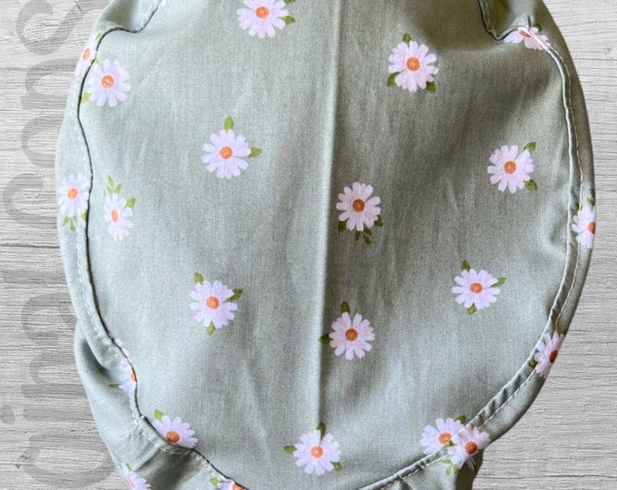 SmallEuro Scrub Cap for Women, Small White Daisies on Sage  Small Euro Scrub Cap, Surgical Cap, Scrub Cap for Women , Surgical Caps