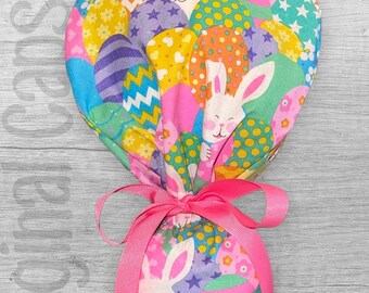 Easter Eggs and Bunnies Design Ponytail Scrub Cap for Women, Scrub Hat, Surgical Hat, Surgical caps