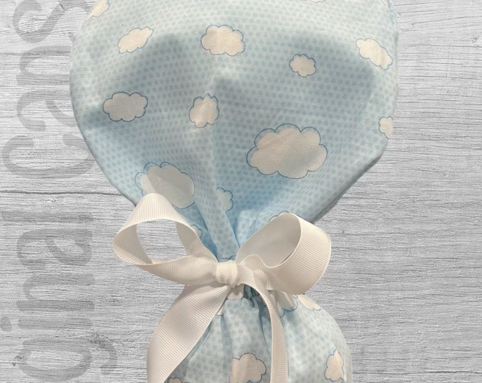 Puffy Clouds Design Ponytail Scrub Cap for Women, Scrub Hat, Surgical Caps