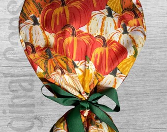 Fall Pumpkin Print Ponytail Scrub Cap for Women, Scrub Hat, Surgical Hat, Surgical Caps