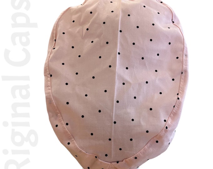 Small Euro Scrub Cap for Women, Black Dots on Light Pink, Scrub Cap, Surgical Cap, Scrub Cap for Women , Surgical Caps