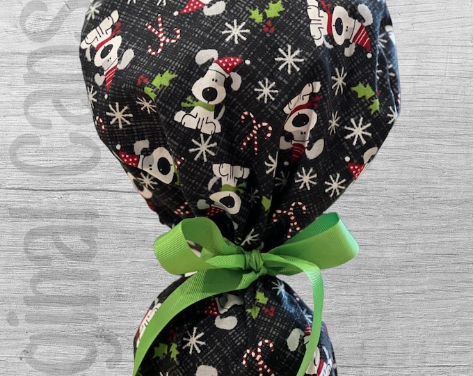 Christmas Dogs Ponytail Scrub Cap, Ponytail Scrub Hat, Surgical Caps, Scrub Hats, Surgical Hats