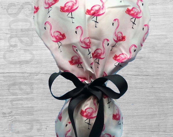 Flamingos on Watercolor Pink Design Ponytail Scrub Cap for Women, Scrub Hat, Surgical Hat "Fran", Surgical Caps