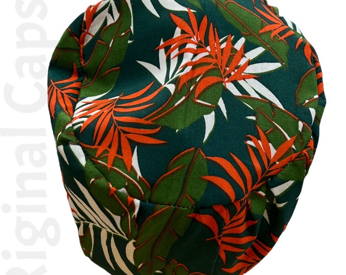 Small Euro Scrub Cap for Women, Tropical Leaves Euro Scrub Cap for Women, Small Euro Scrub Cap, Surgical Cap, Surgical Caps