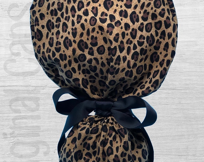 Leopard Print Design Ponytail Scrub Cap for Women, Scrub Hat, Surgical Hat "Meghan"