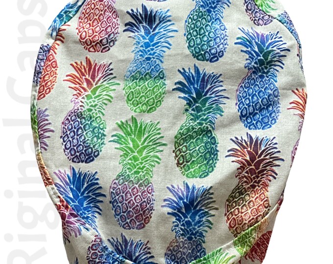 Small Euro Scrub Cap for Women, Colorful Pineapple Design,  Small Euro Scrub Cap,  Scrub Cap for Women, Surgical Caps, Scrub Caps