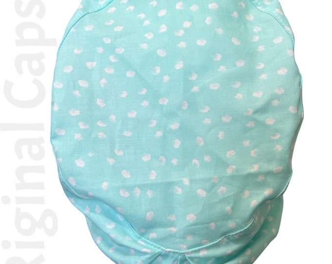 Small Euro Scrub Cap for Women, Spa and White Soft Spots Design, Small Euro Scrub Cap, Surgical Cap, Scrub Cap for Women , Surgical Caps