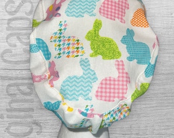 Patchwork Bunnies Easter Euro Scrub Cap for Women, Mini Euro Scrub Cap, Surgical Cap, Scrub Cap for Women , Surgical Caps