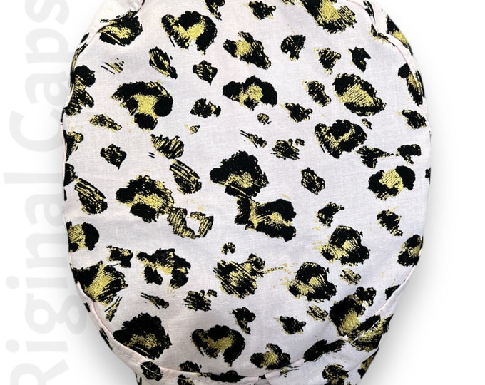 Small Euro Scrub Cap for Women, Pink and Gold Leopard,  Small Euro Scrub Cap, Surgical Cap, Scrub Cap for Women , Surgical Caps, Scrub Caps