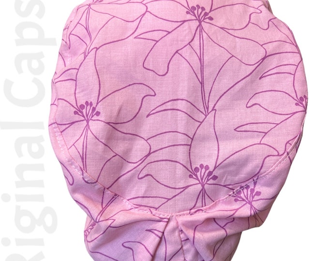 Small Euro Scrub Cap for Women, Purple Flower Outline Design, Small Euro Scrub Cap, Surgical Cap, Scrub Cap for Women , Surgical Caps