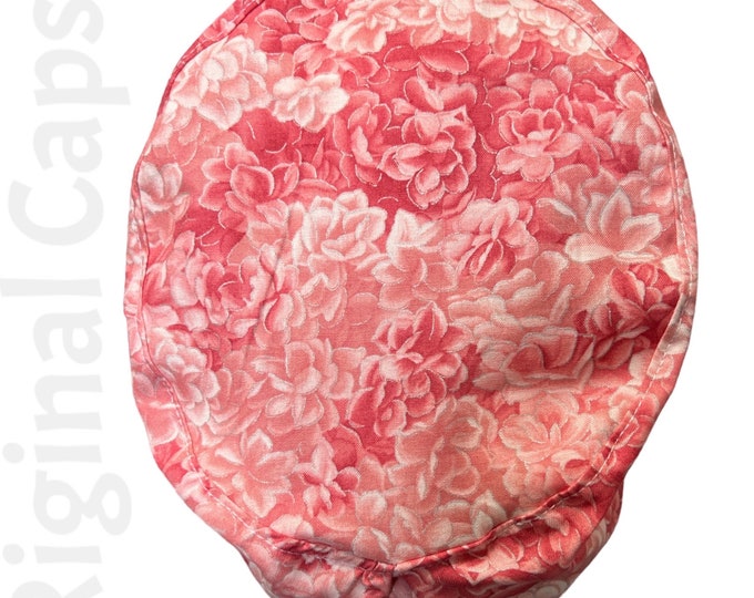 Small Euro Scrub Cap for Women, Pink Packed Roses Design, Small Euro Scrub Cap, Surgical Cap, Scrub Cap for Women , Surgical Caps