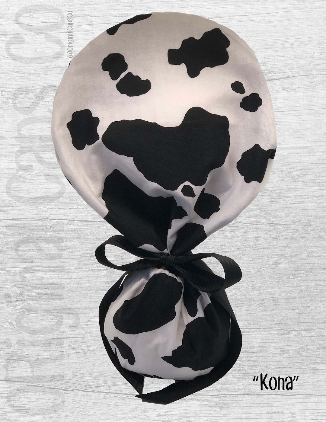 Black And White Cow Print Ponytail Scrub Cap For Women, Scrub Hat
