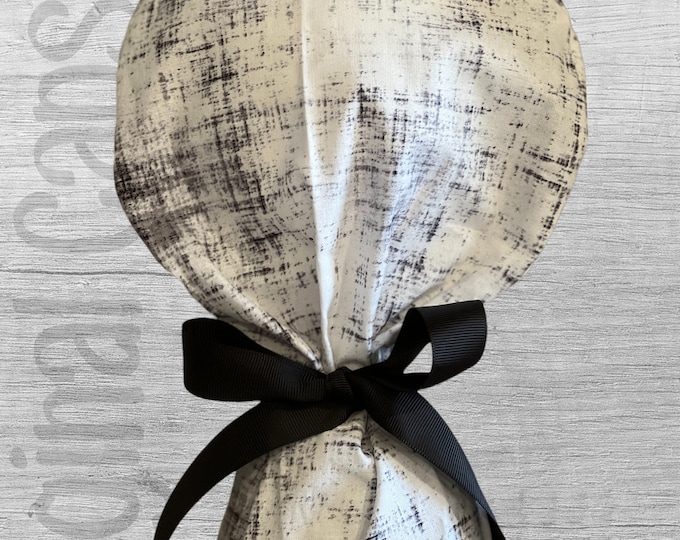 Black/Grey/White Linen Look  Print Ponytail Scrub Cap for Women, Scrub Hat, Surgical Hat