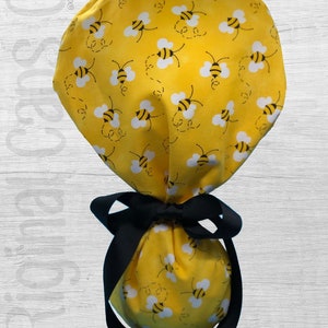 Bumble Bee Design Ponytail Scrub Cap for Women, Scrub Hat, Surgical Hat "Penny", Surgical Caps