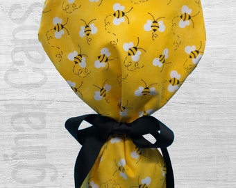 Bumble Bee Design Ponytail Scrub Cap for Women, Scrub Hat, Surgical Hat "Penny", Surgical Caps