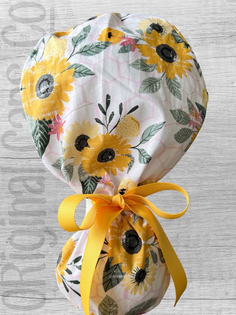 Custom Women's Ponytail Trucker Hat - Sunflower Border Embroidery, Cotton Baseball Cap With Adjustable Back