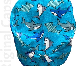 Small Euro Scrub Cap for Women, Sharks  Print,  Small Euro Scrub Cap,  Scrub Cap for Women, Surgical Caps, Scrub Caps