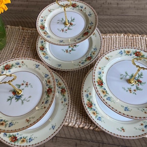 Two tiered Vintage china cake stands. Perfect for a fun romantic soirée! Tea time, elegant serving plate. Mismatched china Cupcake tray #103