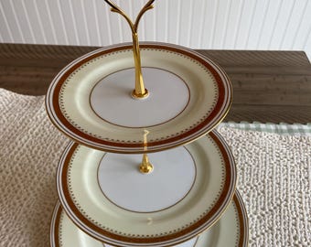 Noritake china - Getlada pattern, three Tiered Plate Stand. Gold edge, fine bone china.