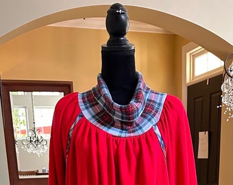 Warm and cozy micro fleece red winter nightgown with plaid cowl neck collar vintage Leisure Life 3X