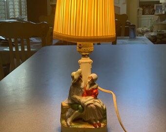 Occupied Japan Hand Painted Vintage Porcelain Boudoir Lamp Parlor Lamp 19301940 Colonial Couple Bedroom Lamp