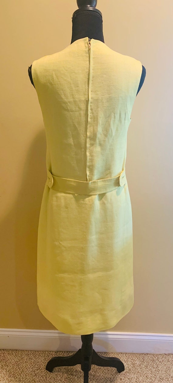 Vintage yellow sheath dress linen 1970s - image 3