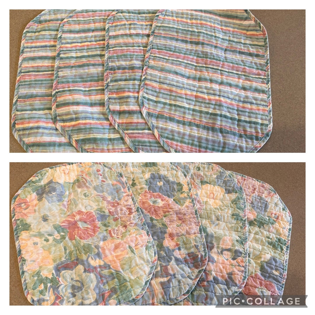 Quilted Placemats Reversible Green Pastels Set of Four Vintage Etsy