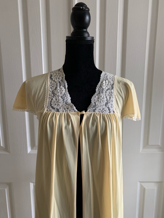 Vintage robe cover up yellow chiffon short sleeve… - image 1