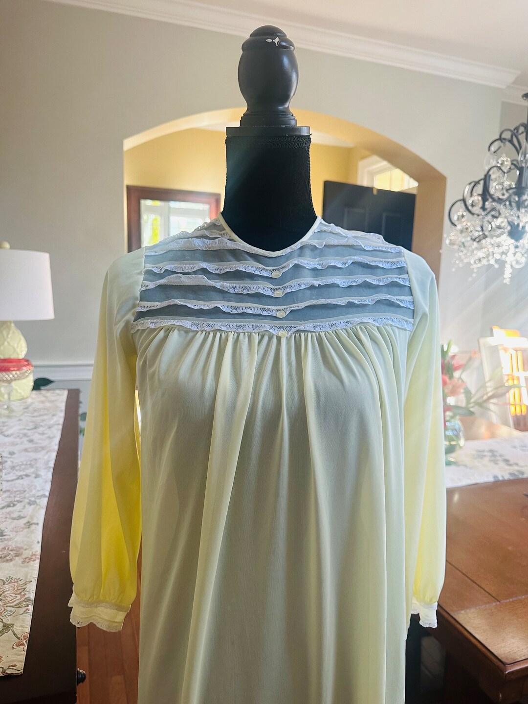 Yellow And Navy Yarn Dyed Checkered Nightgown