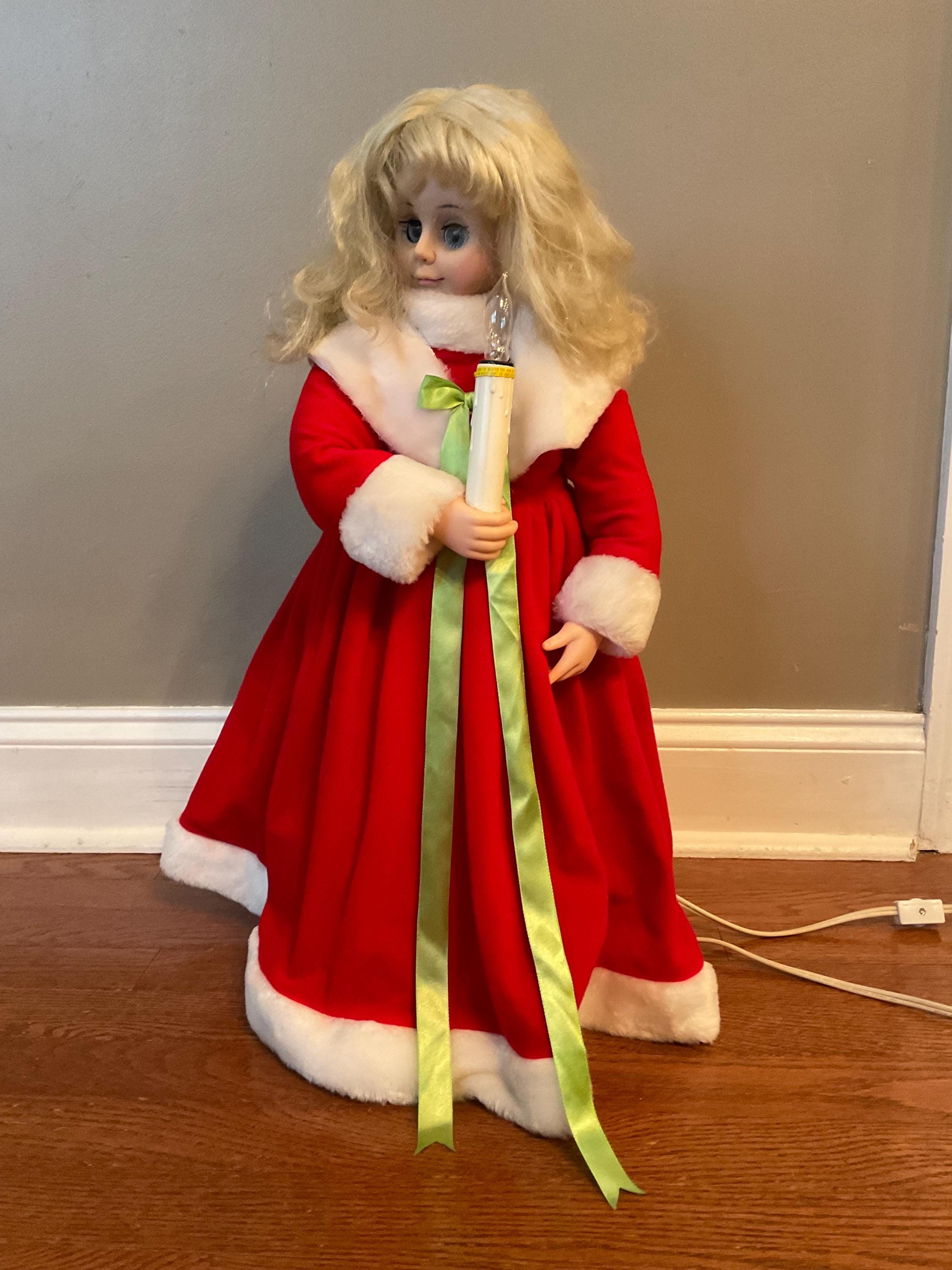 Animated Christmas Caroler Girl Holding Candle Vintage Holiday