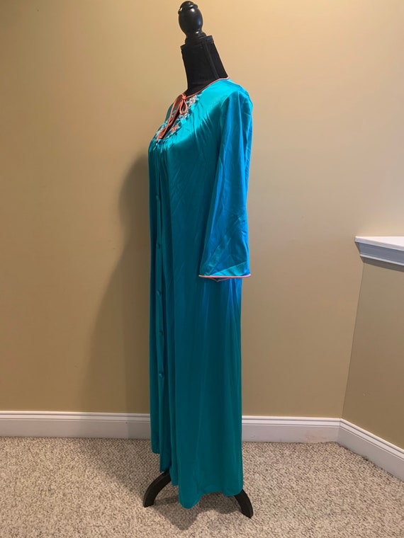 Aqua nylon button front robe nightgown vintage JC… - image 4