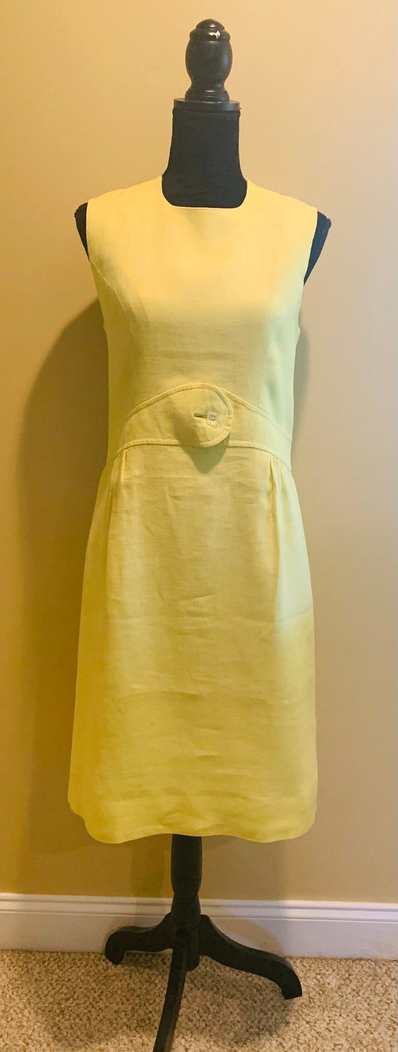 Vintage yellow sheath dress linen 1970s - image 2