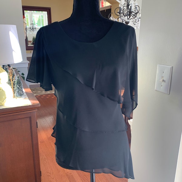 Black asymmetrical dressy blouse special occasion vintage by R&M Richards size 6P