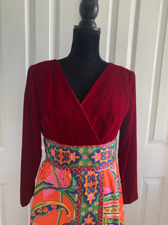 1970's Maxi dress gown velvet paisley