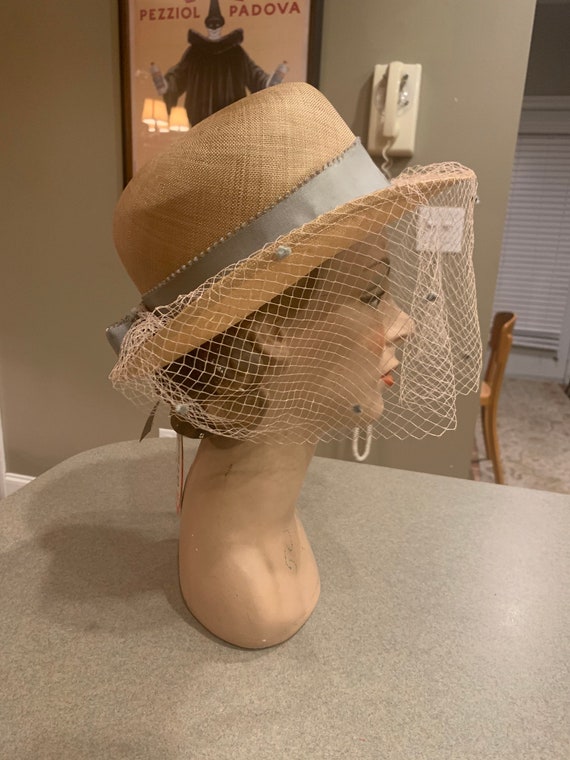 Woven upturned brim hat with netting vintage Adolpho … Gem