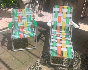 Kids lawn patio chair chaise lounger set vintage aluminum mesh