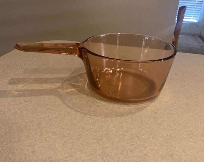 Visions France 1.5L Amber Glass Sauce Pot Vintage Etsy