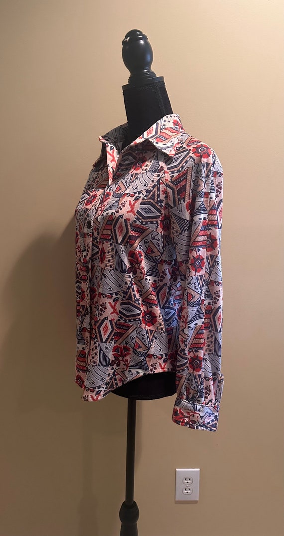 Abstract pattern button down long sleeve woman's … - image 6