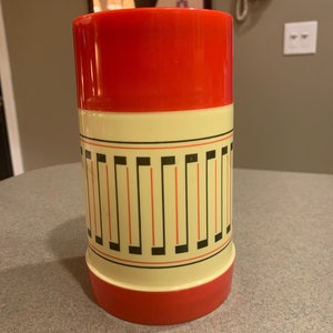 Vintage Wide Mouth Red Brown Plastic Thermos 