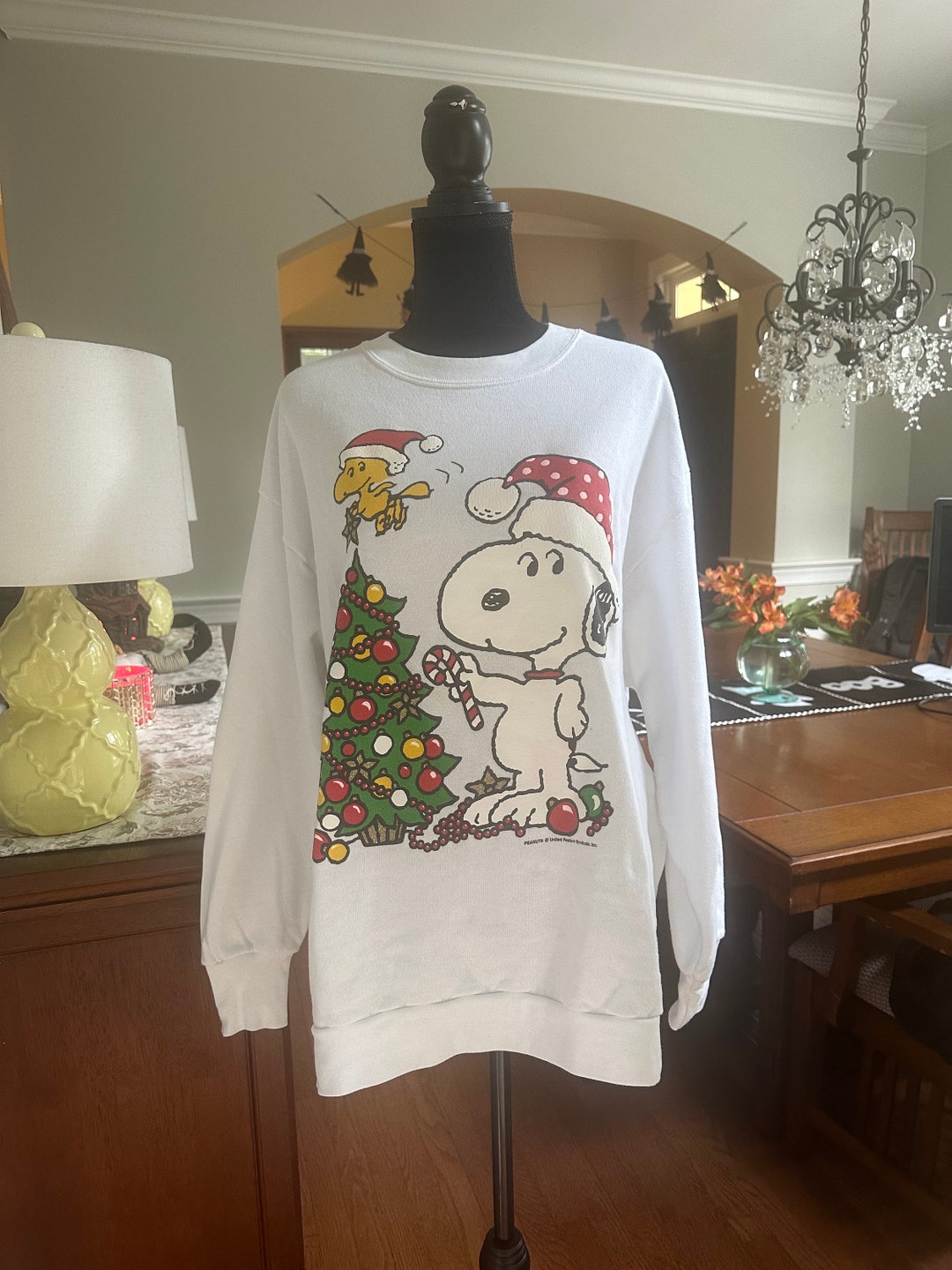 Peanuts Christmas Sweatshirt White With Snoopy and Woodstock Size Large