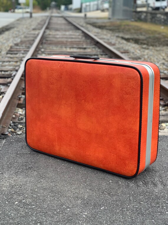 Vintage suitcase set of 3 orange with black trim … - image 7